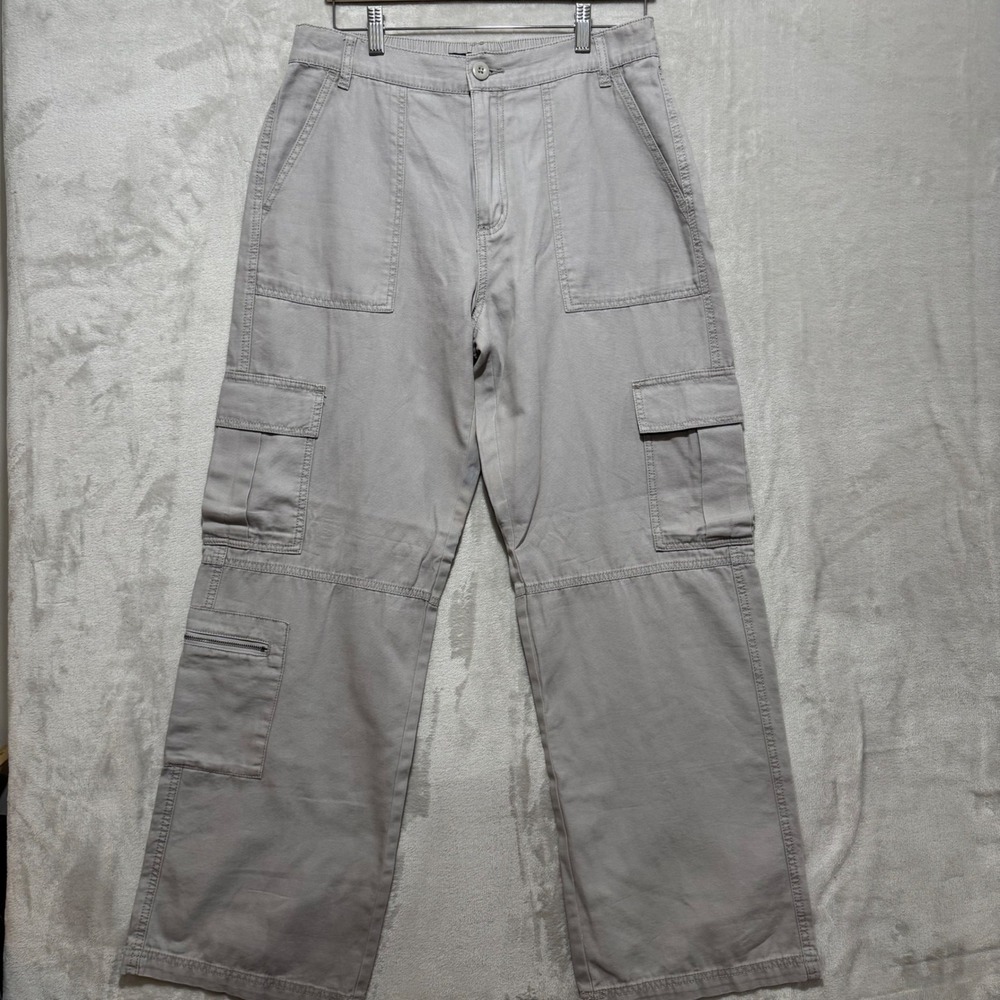 Aeropostale Utility Cargo Pants Womens Medium Gray Cotton Wide Leg High Rise